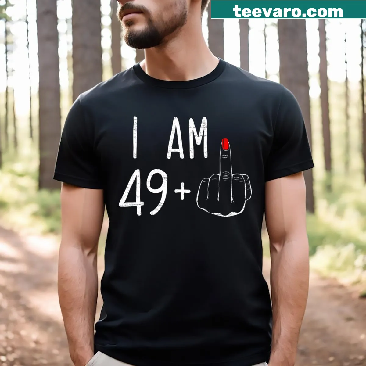 Funny middle finger graphic for a 50th birthday T-shirt — on a men's t-shirt