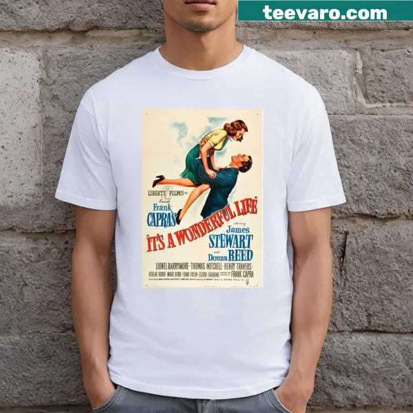 Illustrated poster design from It's A Wonderful Life on a T-shirt