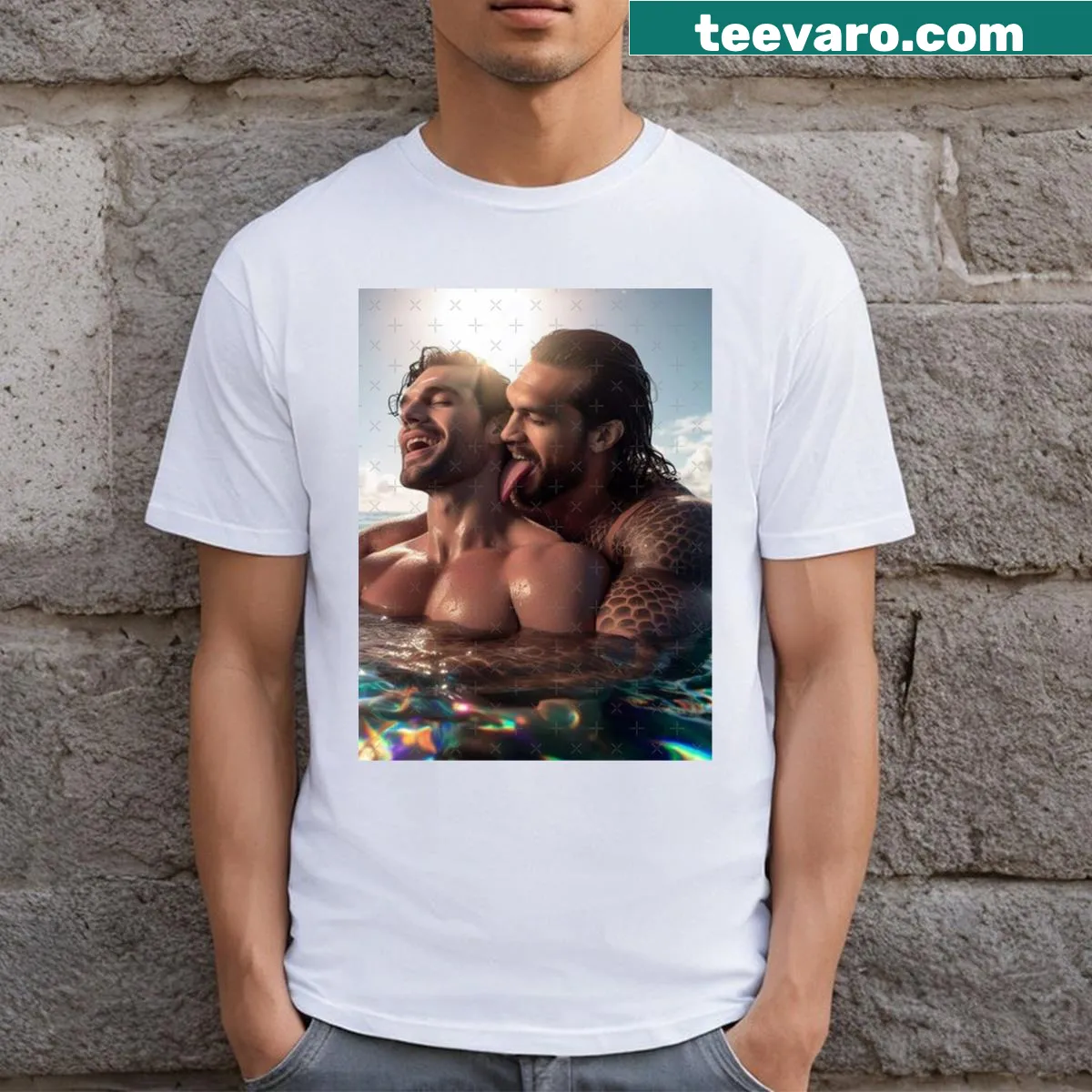 Aesthetic T-shirt featuring Jason Momoa and Henry Cavill — on a men's t-shirt