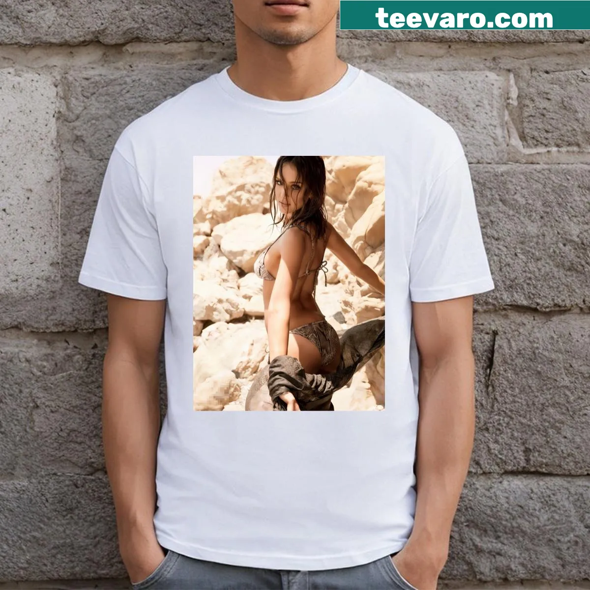 Aesthetic T-shirt featuring playful typography inspired by Jessica Alba. — on a men's t-shirt