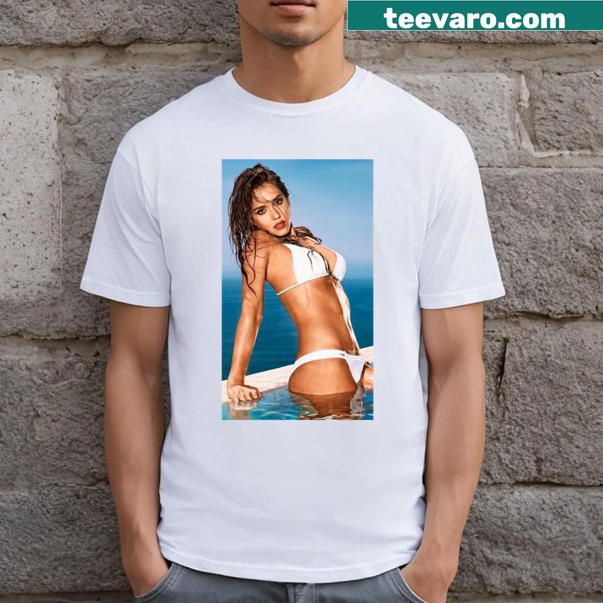 Typography T-shirt featuring the word 'Pretty' inspired by Jessica Alba. — on a men's t-shirt