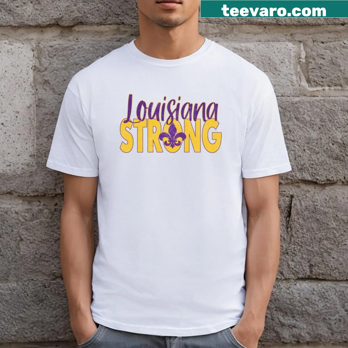 T-shirt featuring the phrase Louisiana Strong Nola Strong — on a men's t-shirt