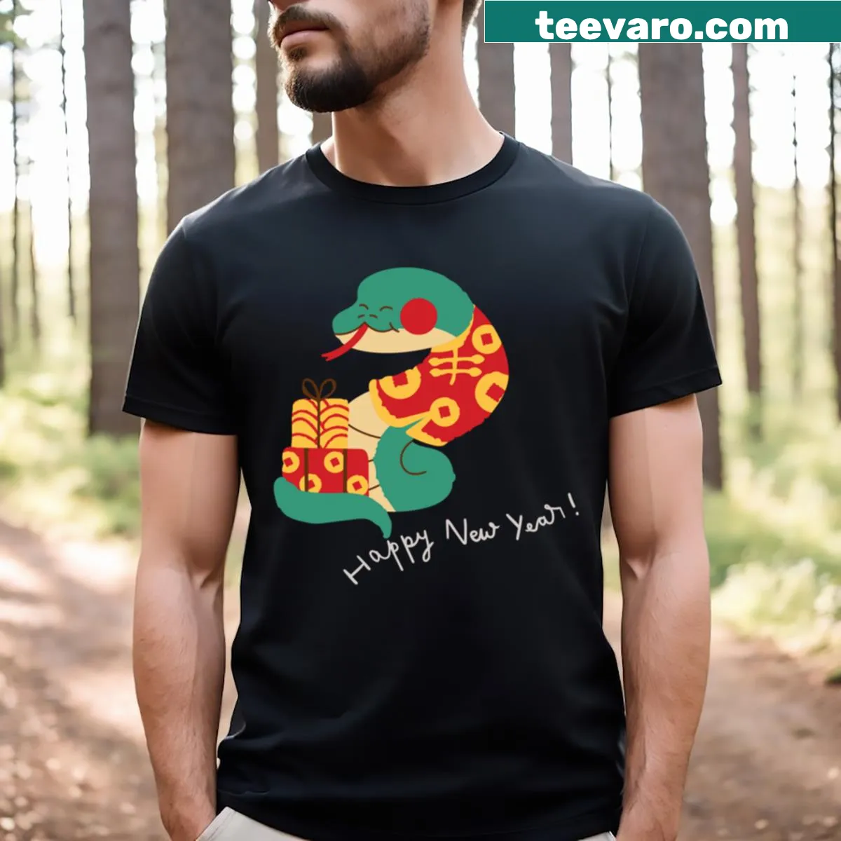 Illustration of a snake for Lunar New Year 2025 on a T-shirt — on a men's t-shirt
