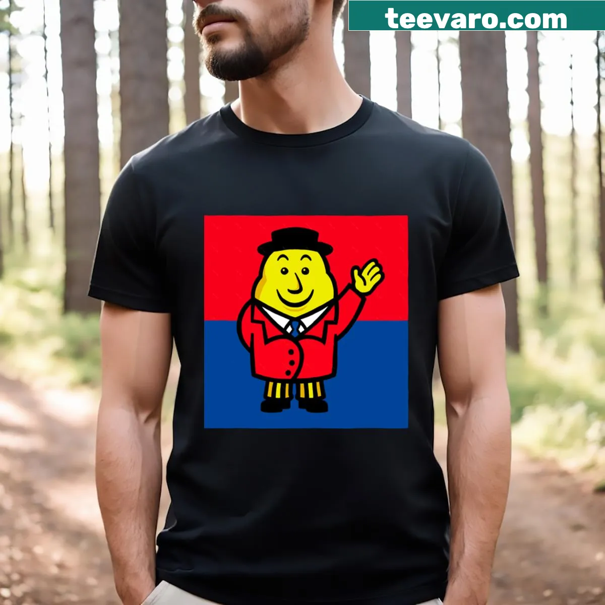 Mr Tayto waving graphic T-shirt — on a men's t-shirt