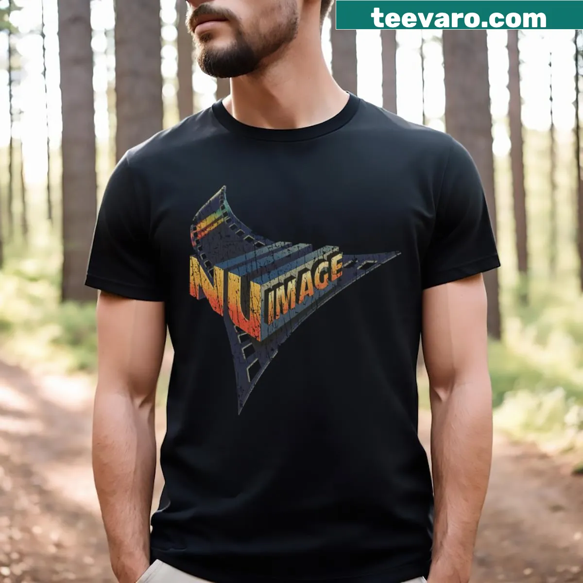 Minimalist Nu Image Films 1992 graphic on a casual t-shirt — on a men's t-shirt