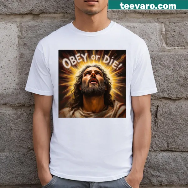 T-shirt with bold typography stating 'Obey God'