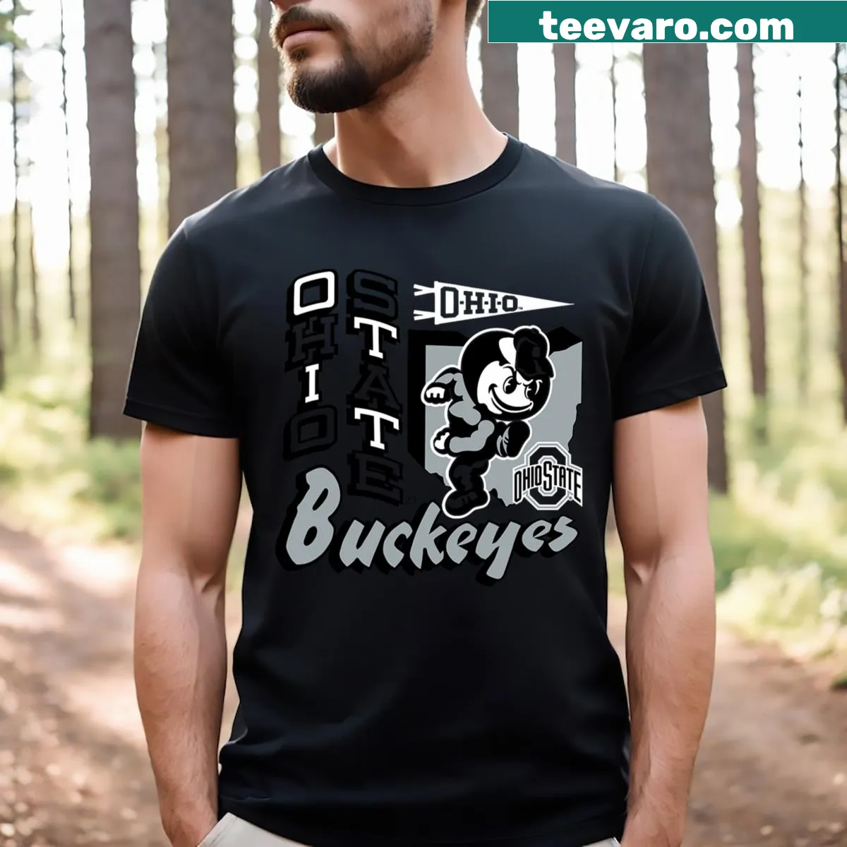 Ohio State Buckeyes mascot illustration on T-shirt — on a men's t-shirt