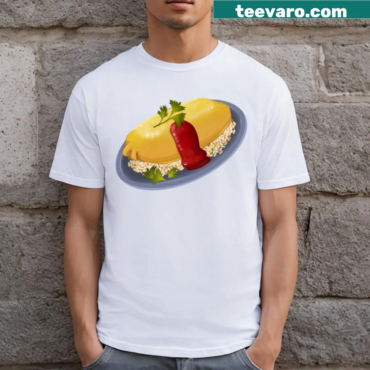Cute Omurice T-shirt with illustration of the dish — on a men's t-shirt