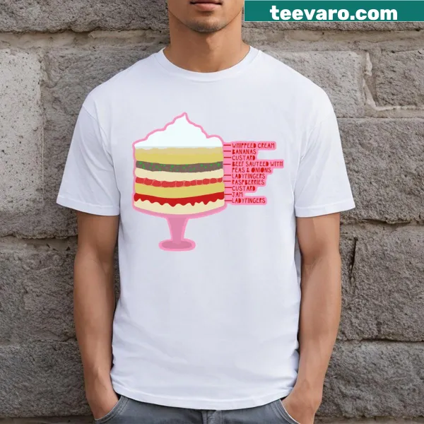 T-shirt featuring an illustration of Rachel's Trifle from a sitcom