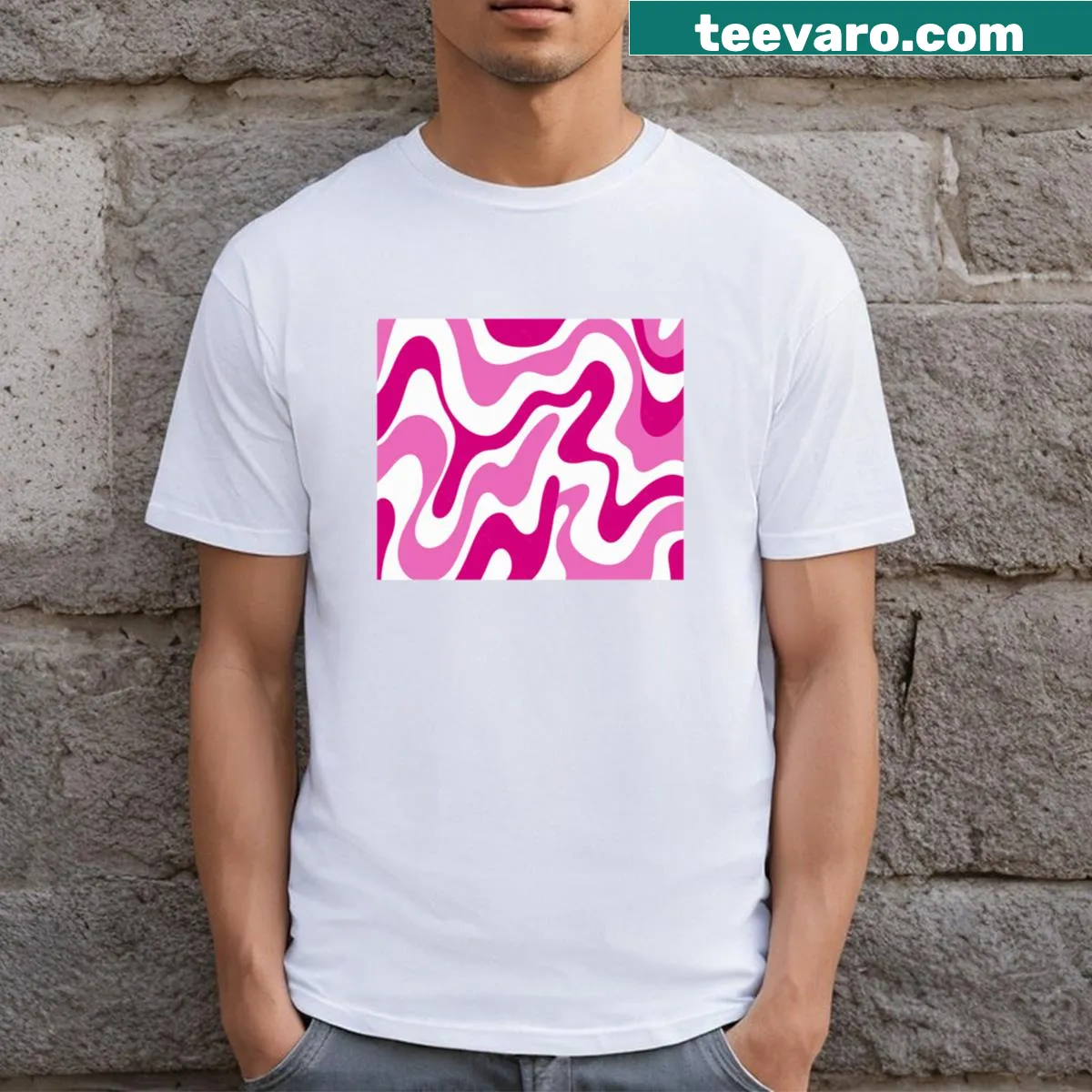 Minimalist abstract waves design T-shirt with fluid swirls. — on a men's t-shirt