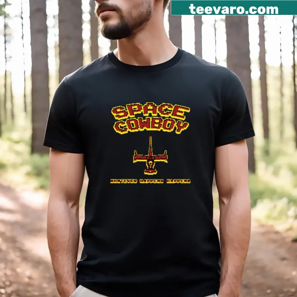 Pixel art T-shirt featuring a space cowboy character
