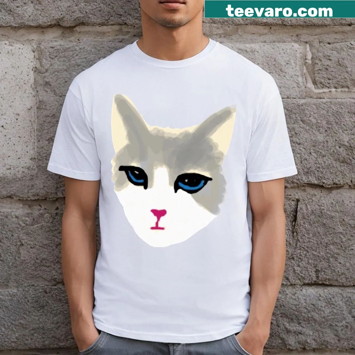 T-shirt featuring the playful character Rupert the Cat — on a men's t-shirt