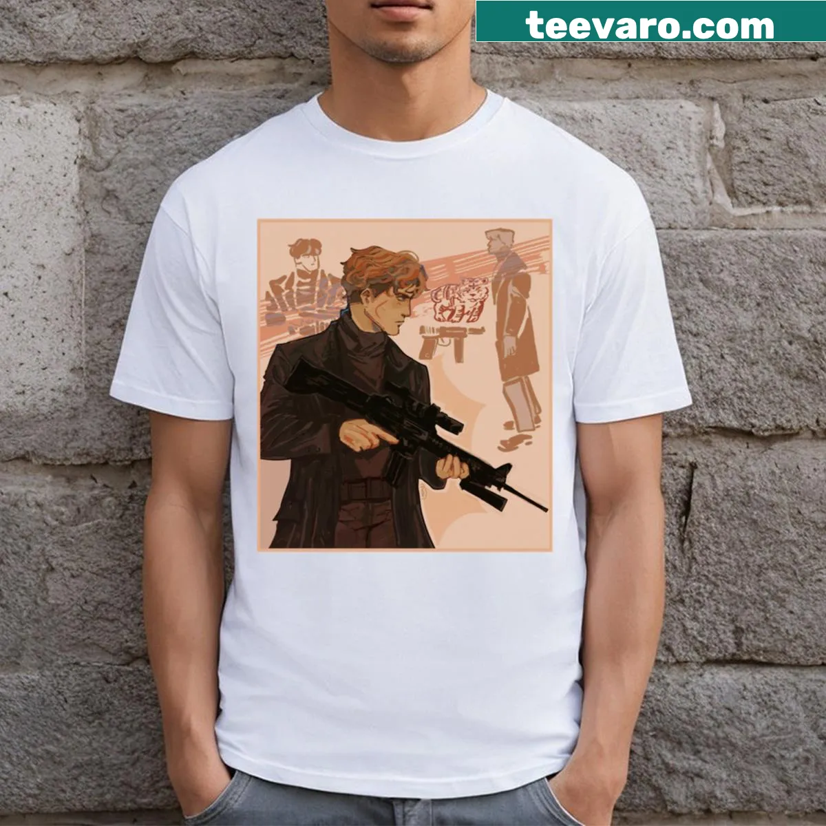 Long T-shirt featuring the name Sebastian Moran in a minimalist design. — on a men's t-shirt