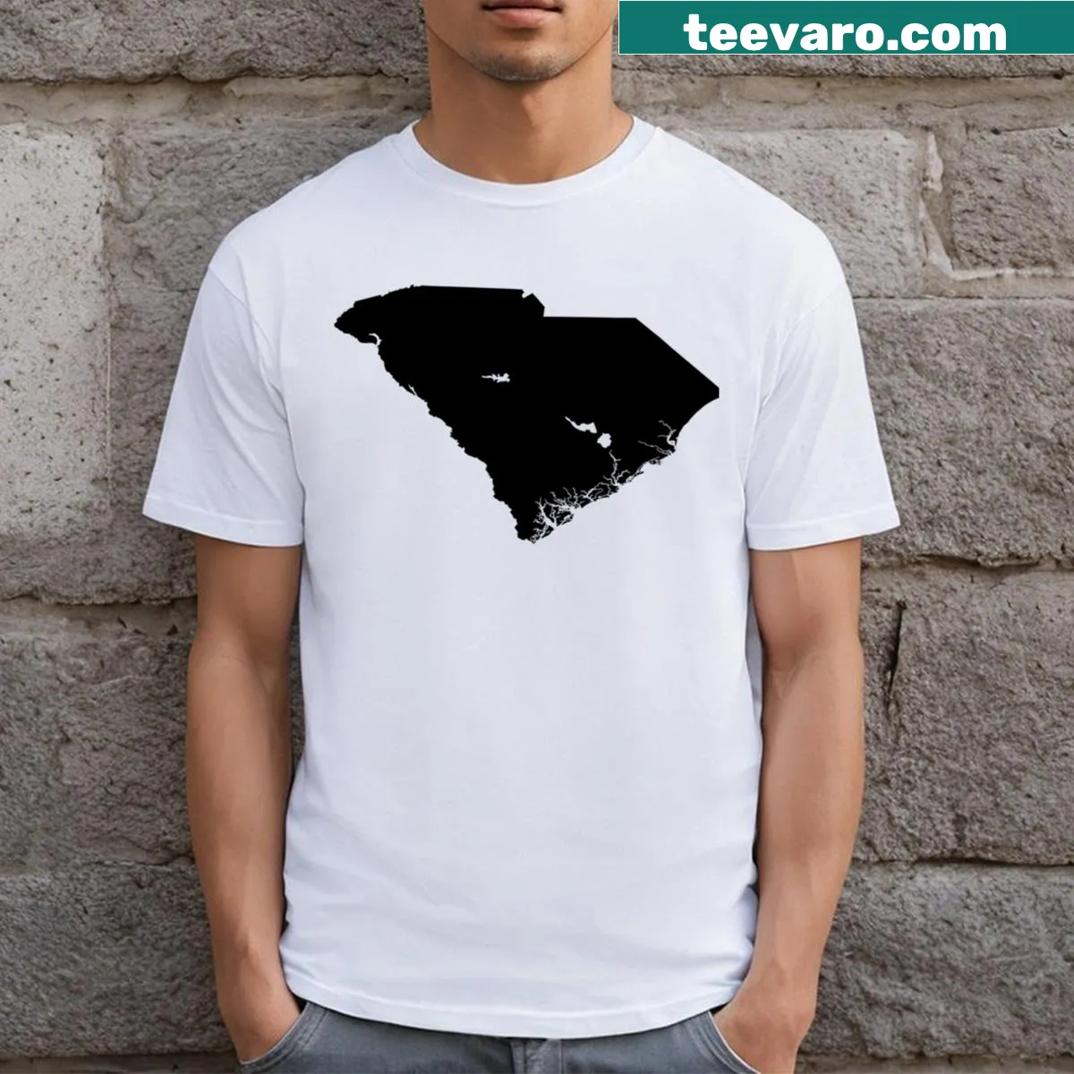 Stylish T-shirt featuring the silhouette of South Carolina — on a men's t-shirt