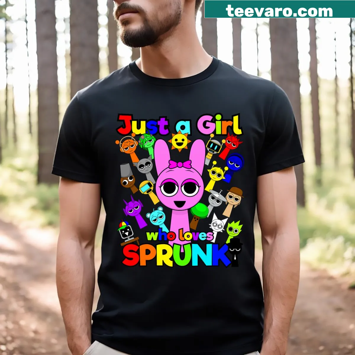 Playful design with text about loving Sprunki music — on a men's t-shirt