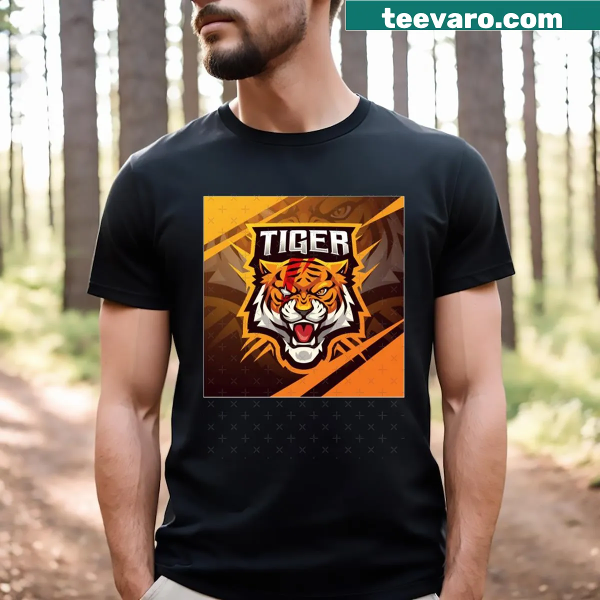 Illustrated t-shirt featuring a fierce tiger head mascot. — on a men's t-shirt