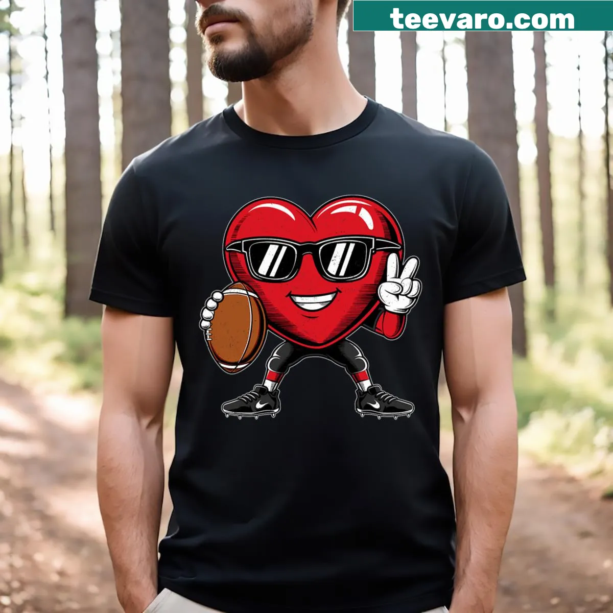 Valentine’s Day themed T-shirt with heart and football design for kids — on a men's t-shirt