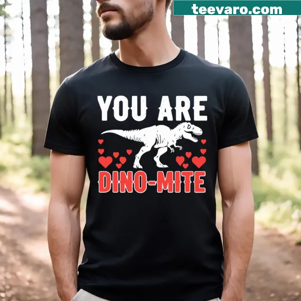 Cute dinosaur graphic with 'You Are Dino Mite' text for Valentine's Day