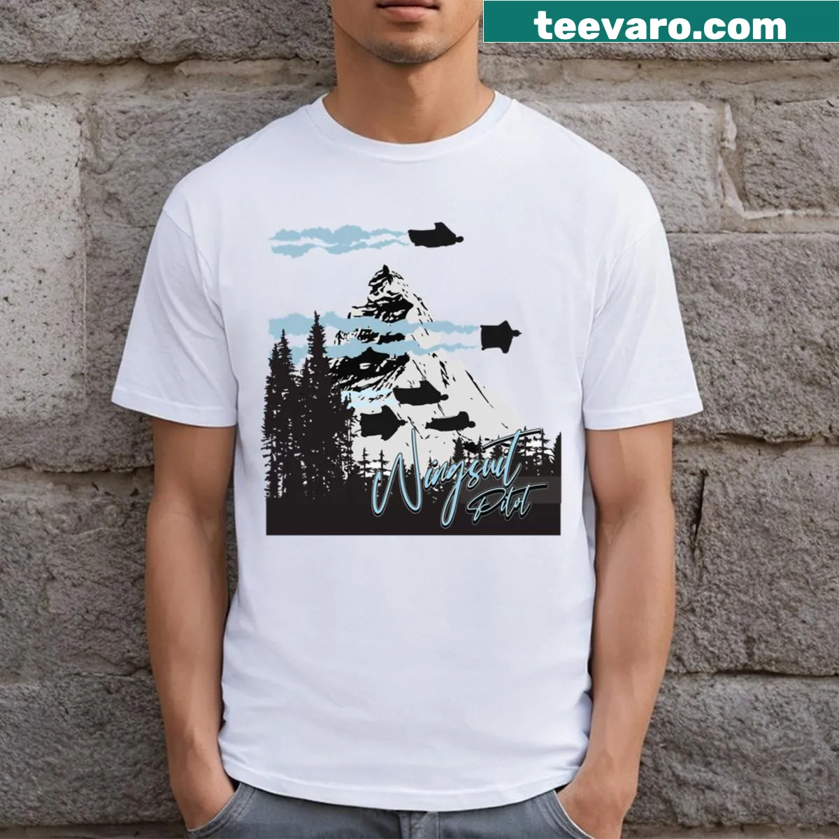 Illustration of a wingsuit in action on a T-shirt — on a men's t-shirt