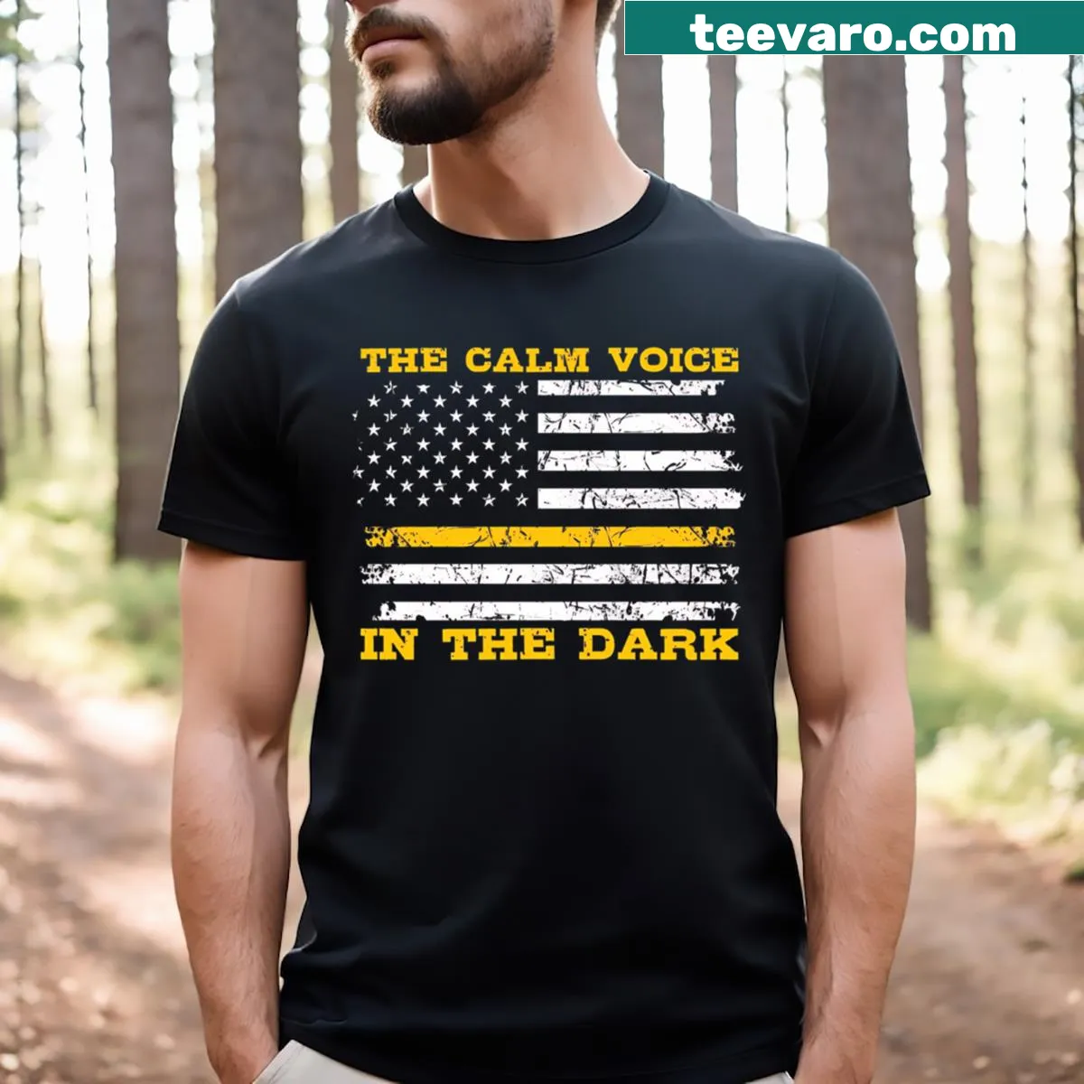 Typographic t-shirt honoring 911 dispatchers and their calm voice — on a men's t-shirt
