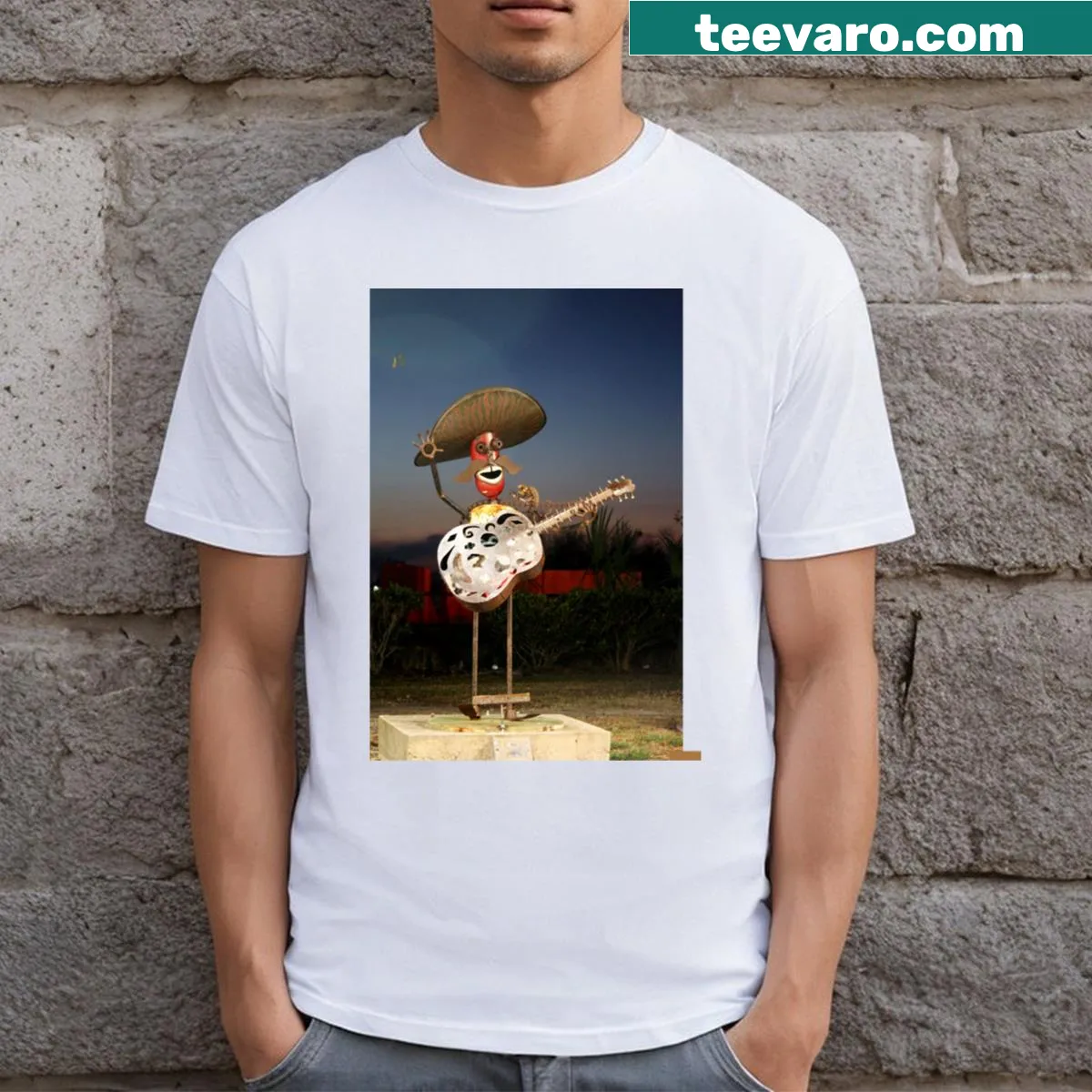 Illustrative T-shirt of a cheerful musician — on a men's t-shirt