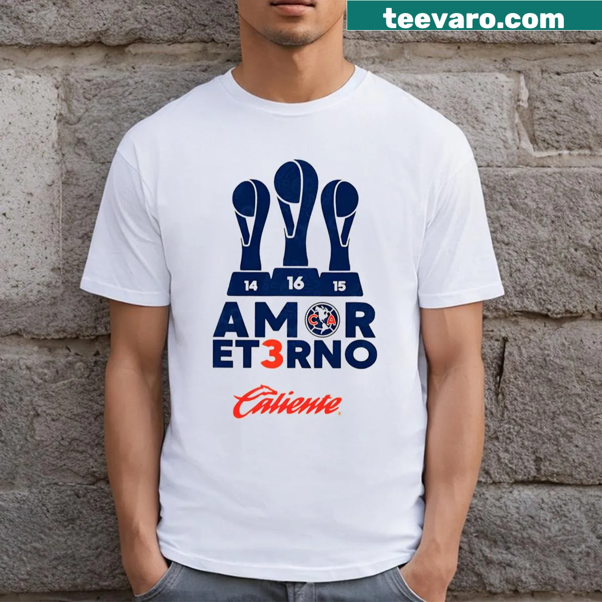 Typography-based American pride tricampeon t-shirt — on a men's t-shirt