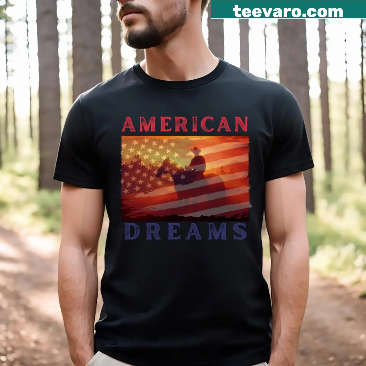 Typographic t-shirt featuring the phrase 'American Dream' — on a men's t-shirt