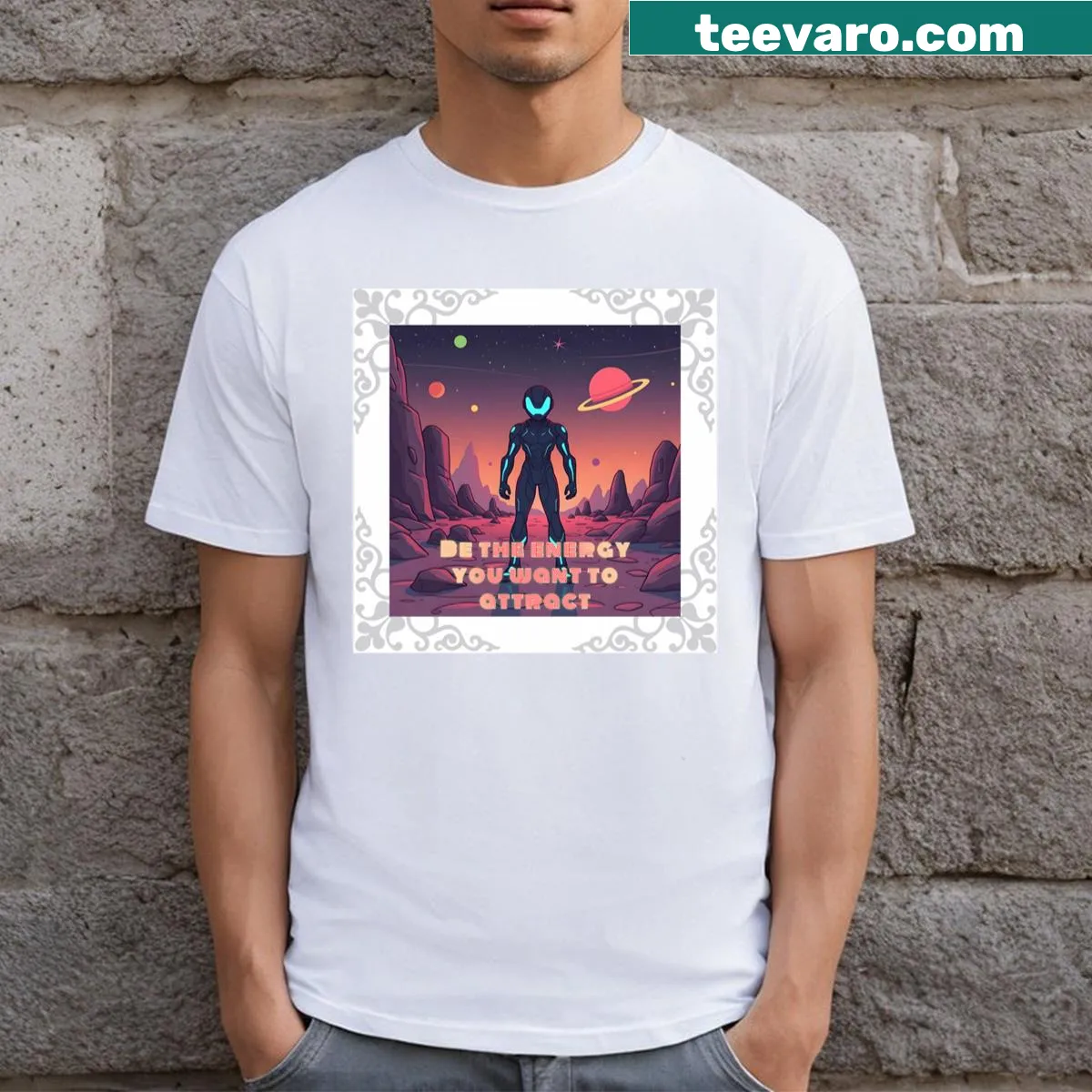 Text-based Attract T-shirt in bold font — on a men's t-shirt
