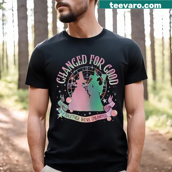 Vintage-style t-shirt with the phrase 'Changed For Good' in pink and green typography