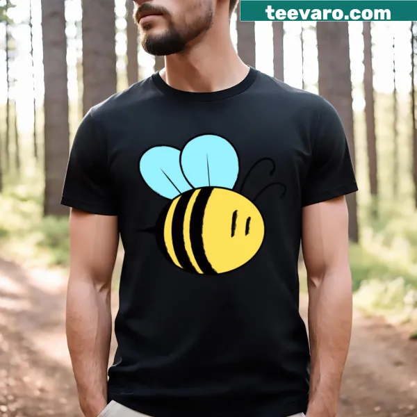Cute T-shirt with an illustrated bumblebee and flowers