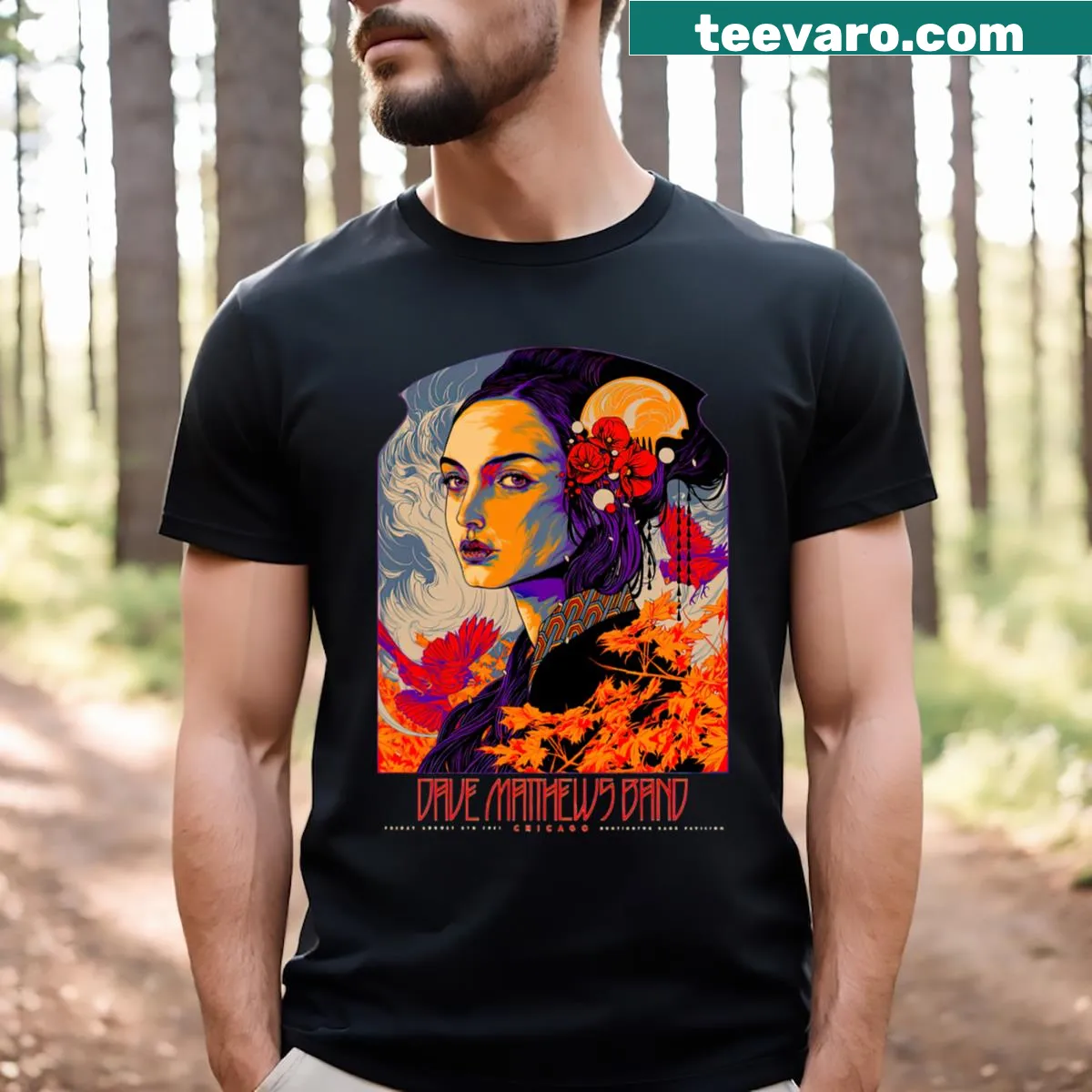 DMB Show Chicago T-shirt featuring classic typography design — on a men's t-shirt