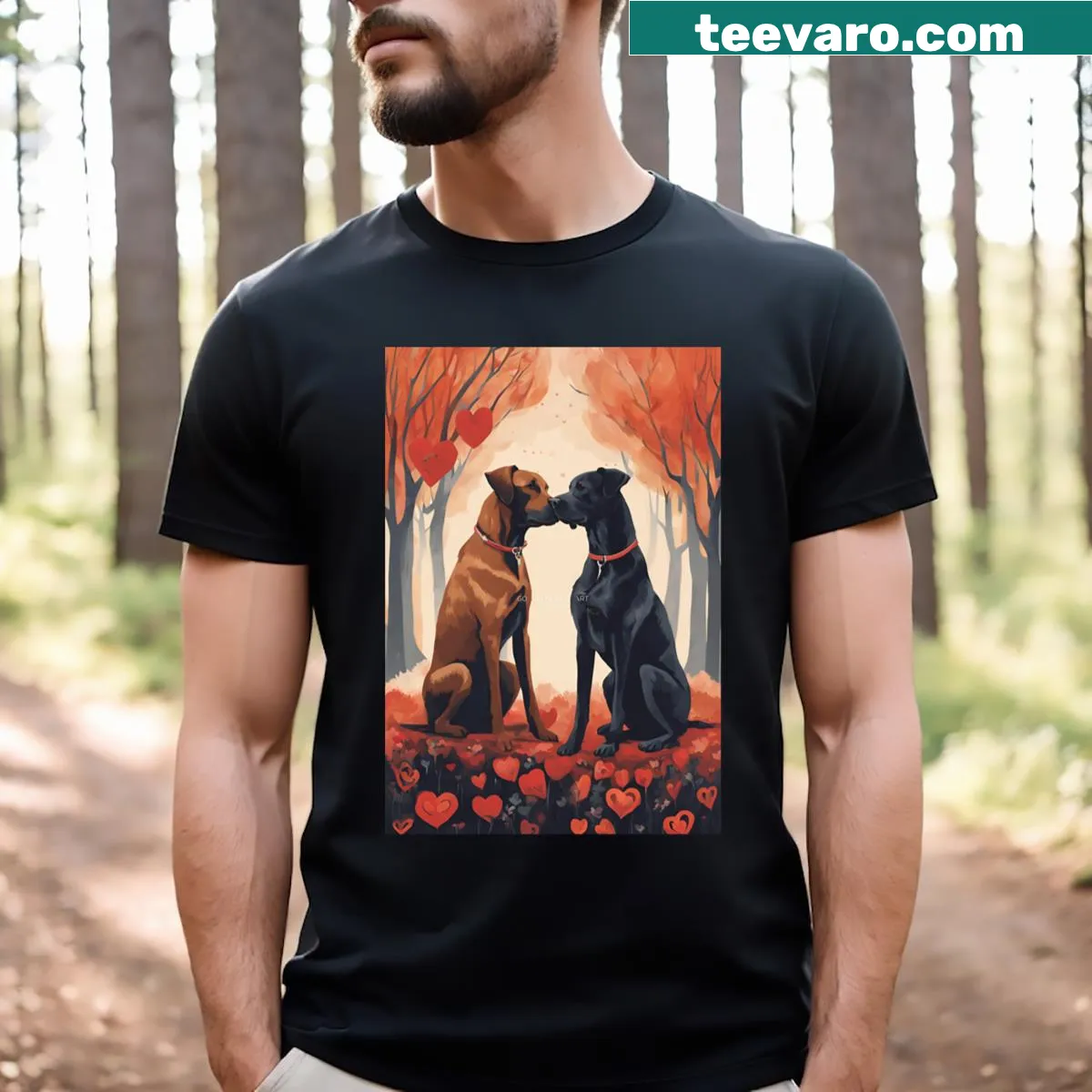 Heartwarming typography t-shirt celebrating love among dogs — on a men's t-shirt
