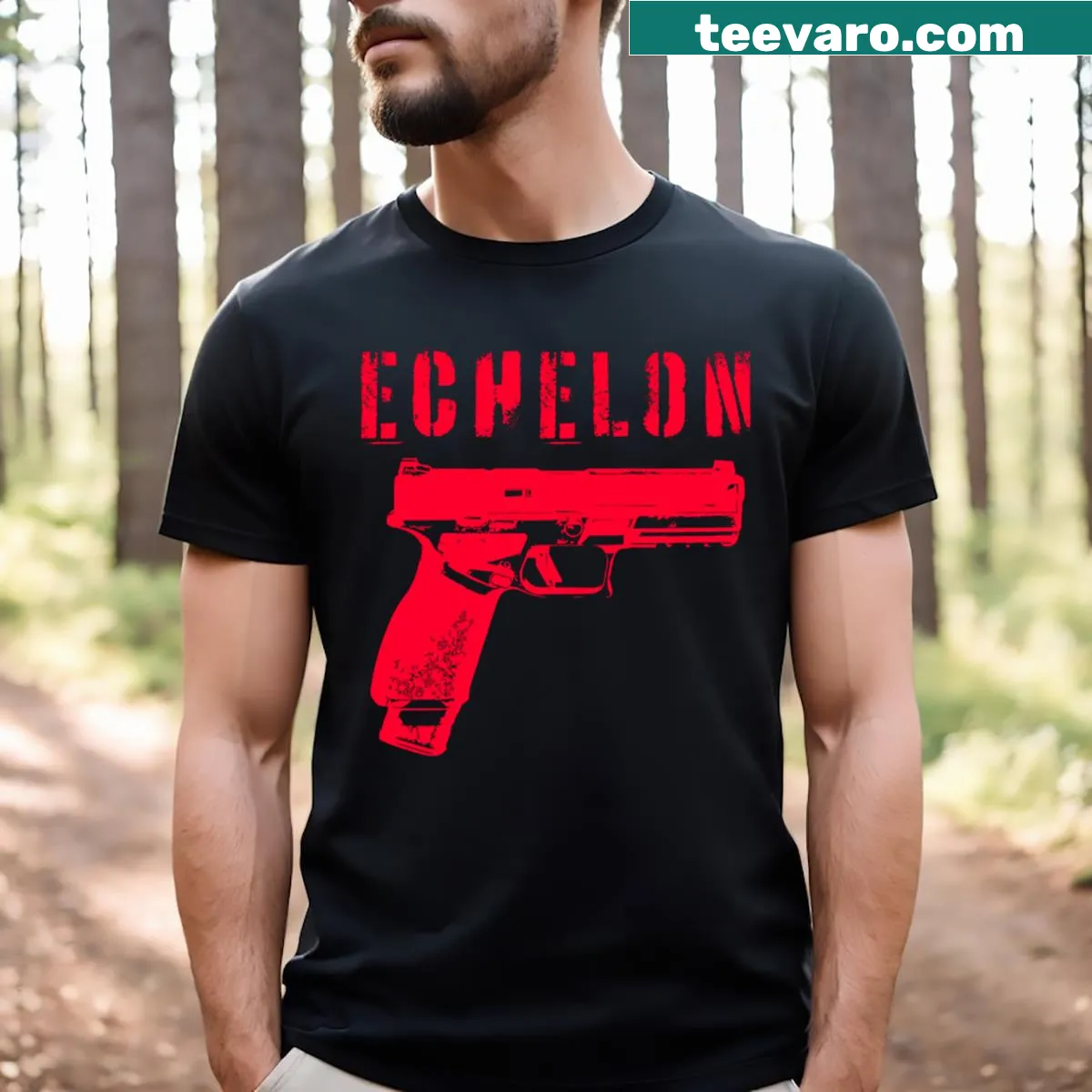 Minimalist silhouette of a handgun on a T-shirt — on a men's t-shirt