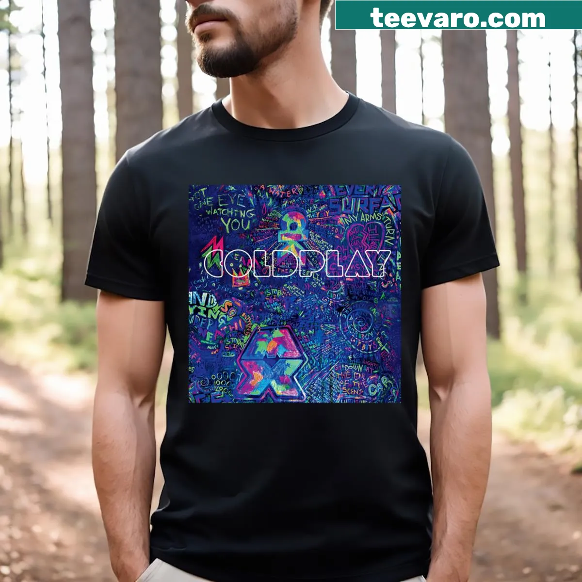 Minimalist typography design of the word 'Gravity' on a t-shirt — on a men's t-shirt