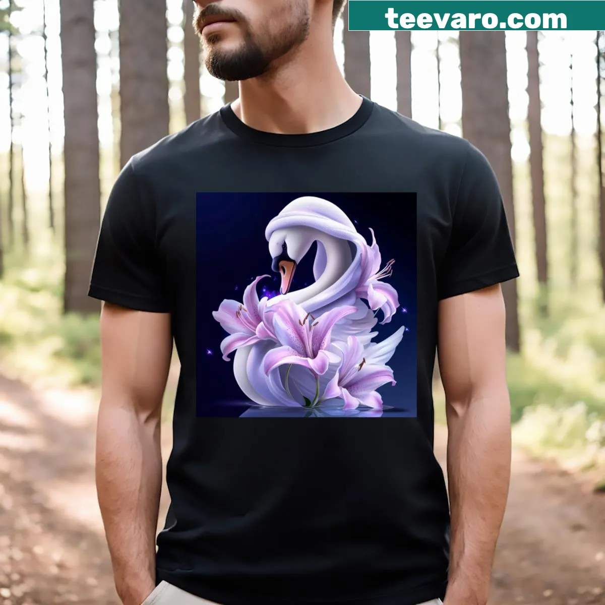 T-shirt featuring a beautifully illustrated swan — on a men's t-shirt