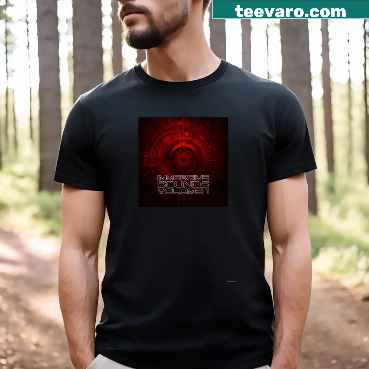 Immersive Sounds Music Record Label T-shirt design — on a men's t-shirt