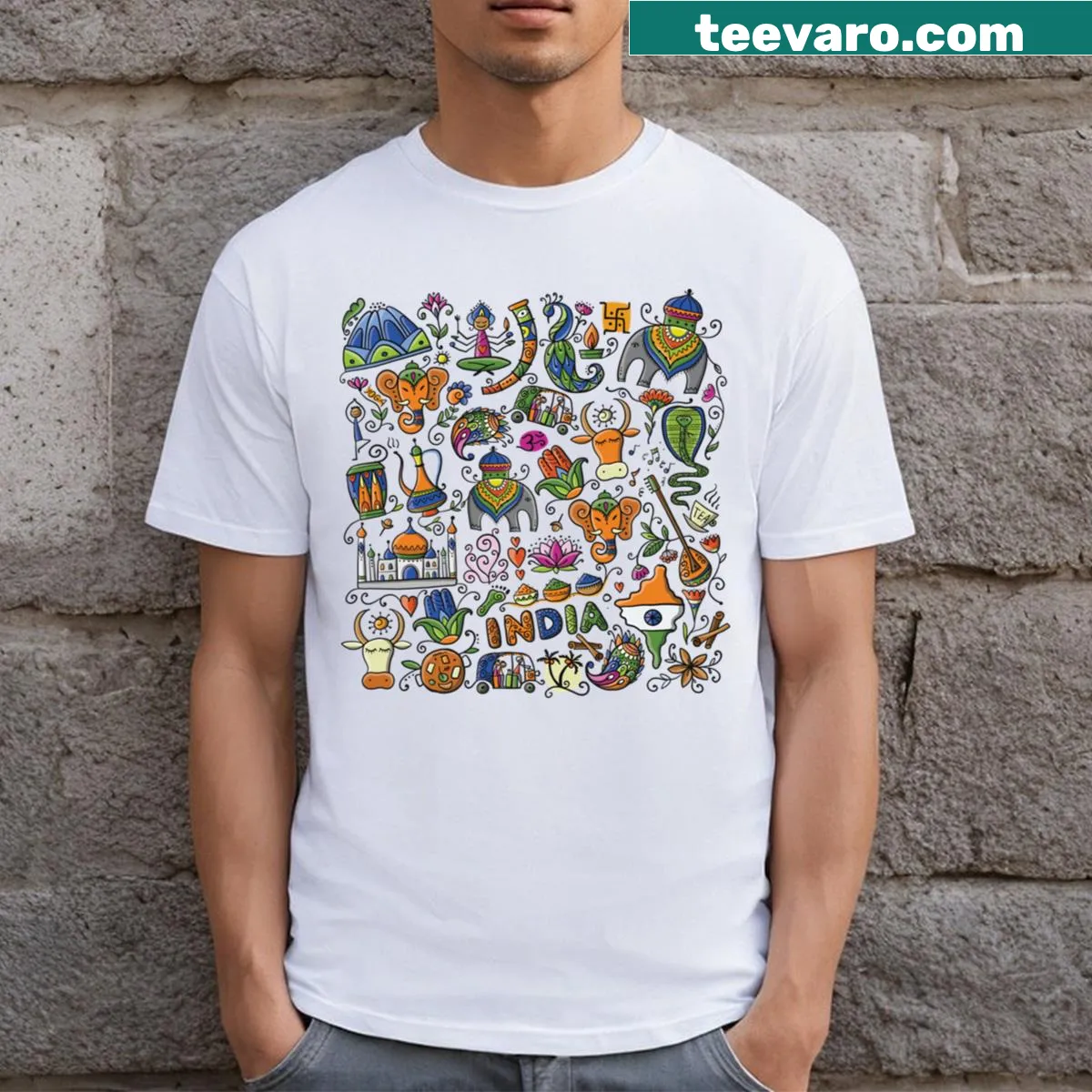Stylish T-shirt featuring the word 'India' in bold text — on a men's t-shirt