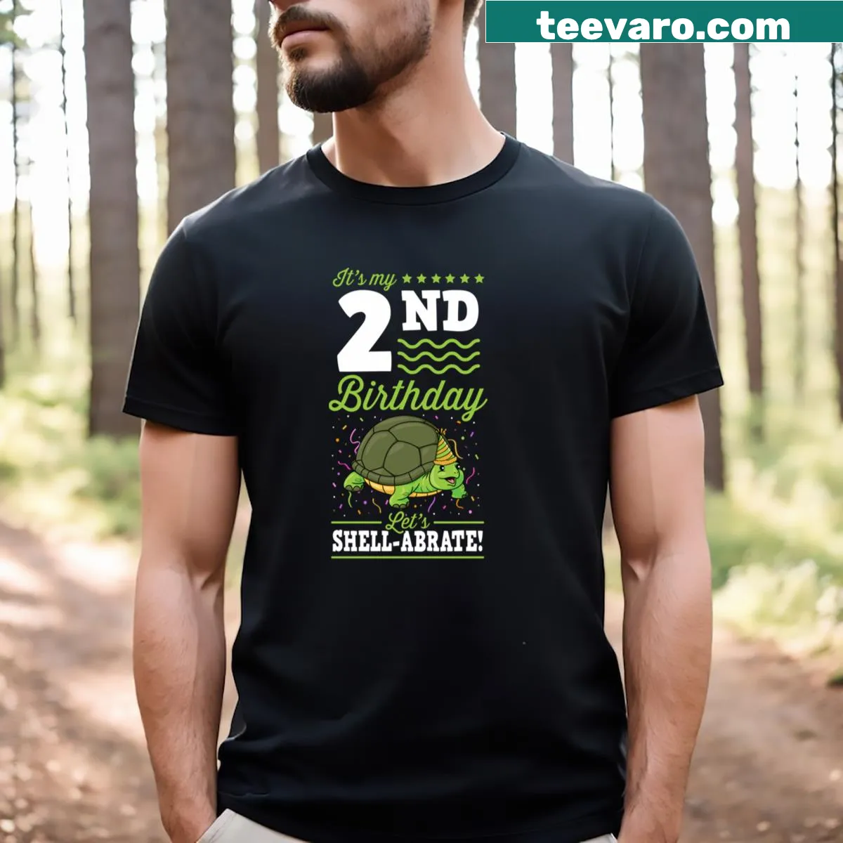 Cute turtle-themed 2nd birthday T-shirt — on a men's t-shirt