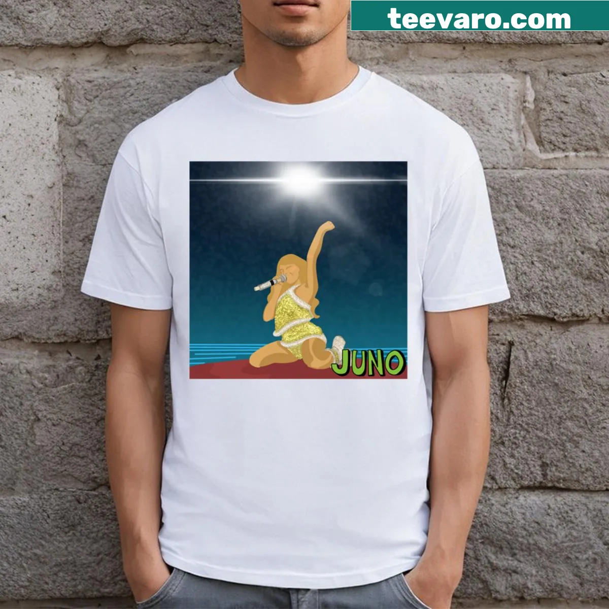 Stylish T-shirt inspired by Sabrina Carpenter's song 'Juno' — on a men's t-shirt