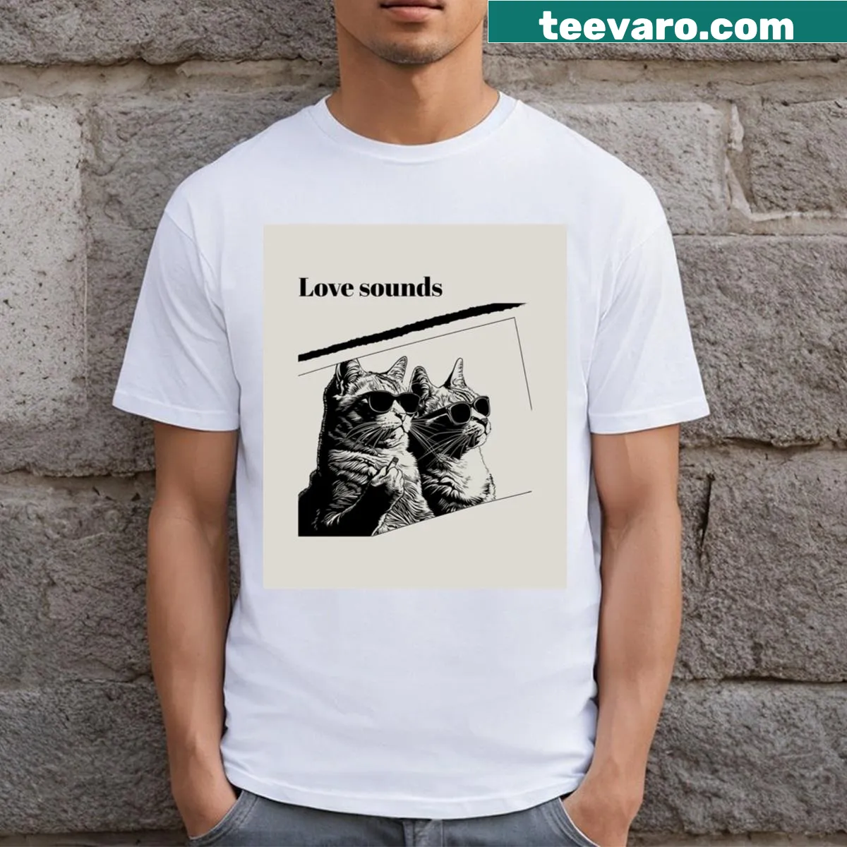 T-shirt celebrating the sentiment of love and music with graphic design — on a men's t-shirt