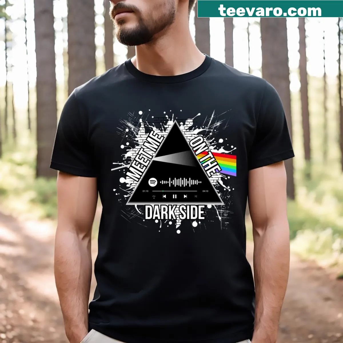 Bold graphic inviting adventure on a T-shirt saying 'Meet Me On The Dark Side'. — on a men's t-shirt