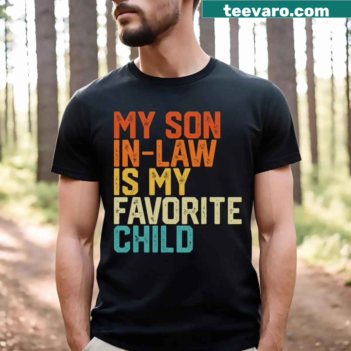 Funny retro t-shirt stating 'My Son In Law Is My Favorite Child' — on a men's t-shirt