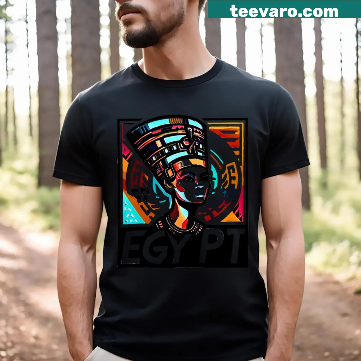 Artistic T-shirt featuring Nefertiti's illustration — on a men's t-shirt