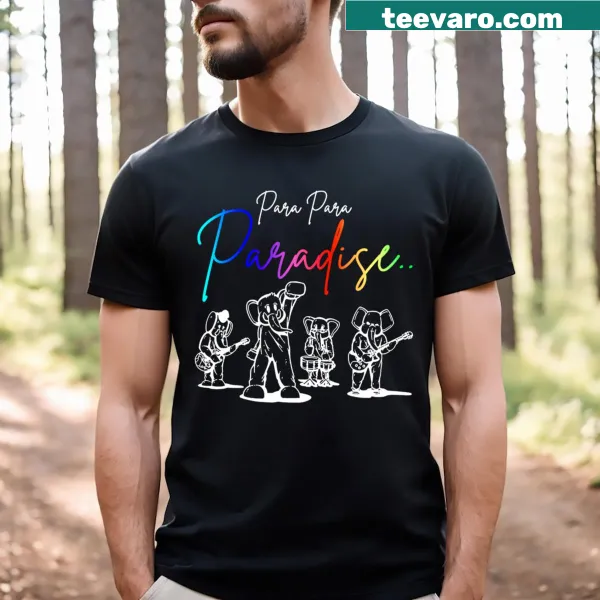 Bold parade-themed concert graphic on a black T-shirt