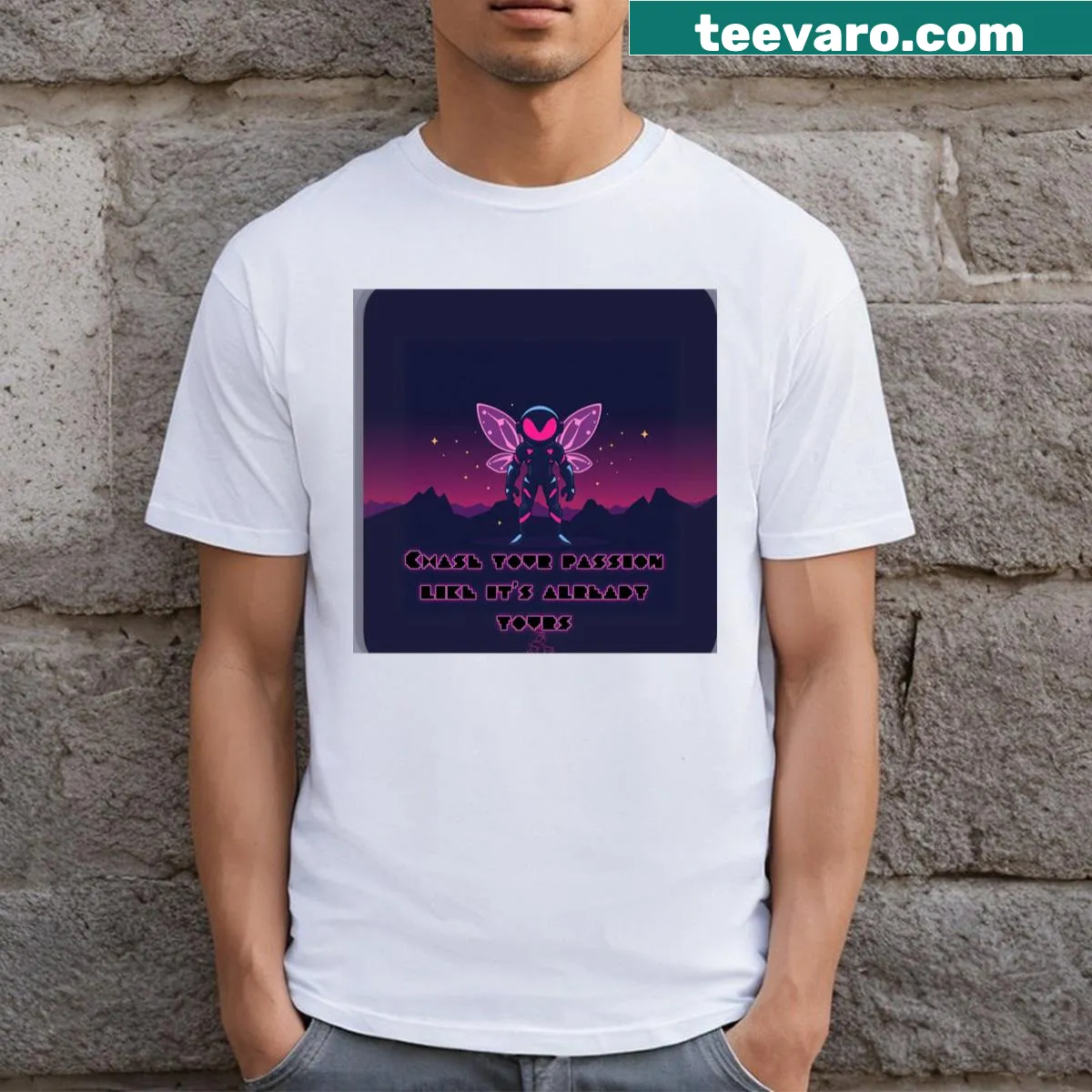 Minimalist T-shirt with the word 'Passion' in bold typography. — on a men's t-shirt
