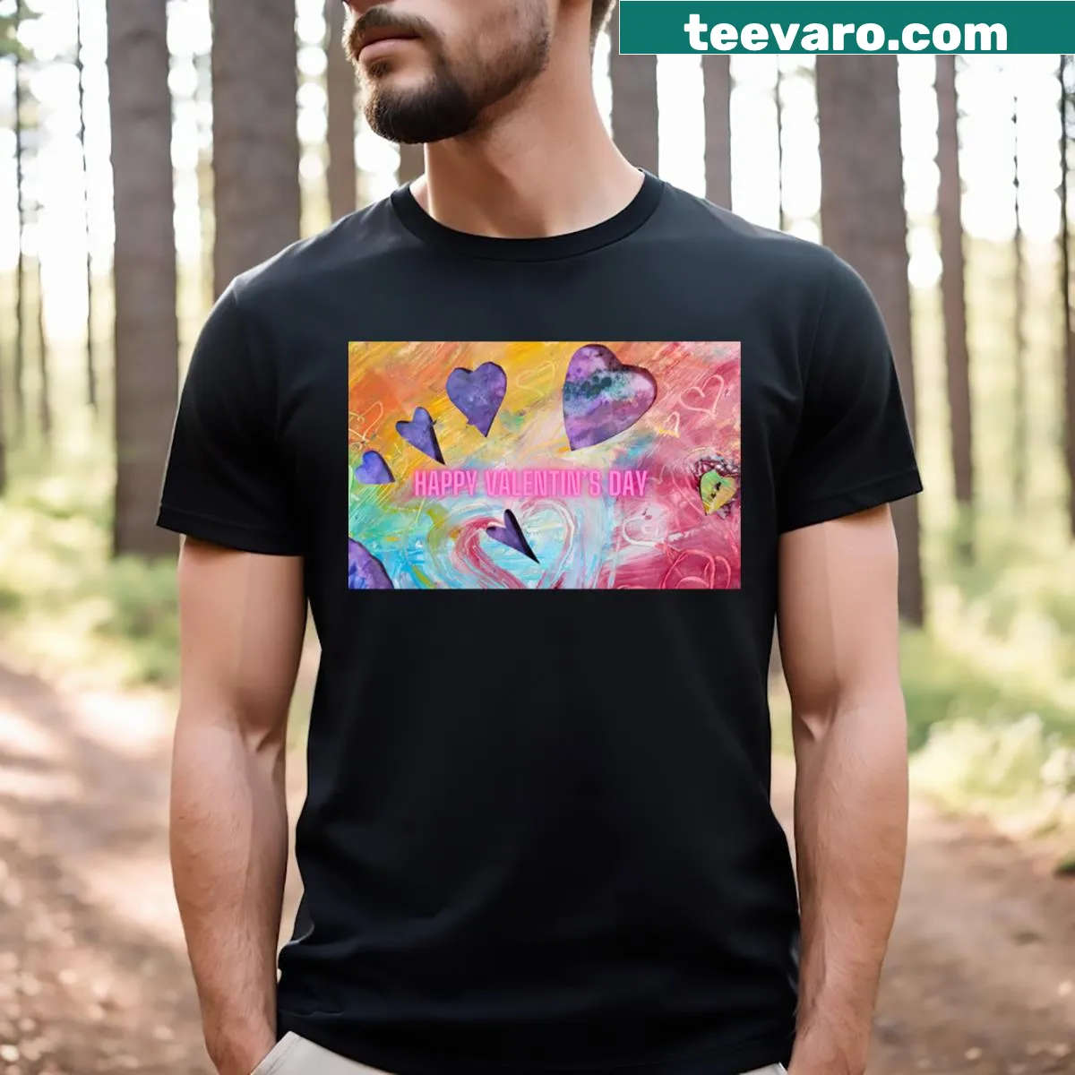 Happy Valentine's Day T-shirt with sweet design — on a men's t-shirt