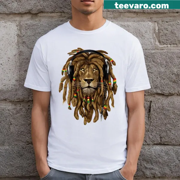 Rasta lion graphic T-shirt representing music and freedom