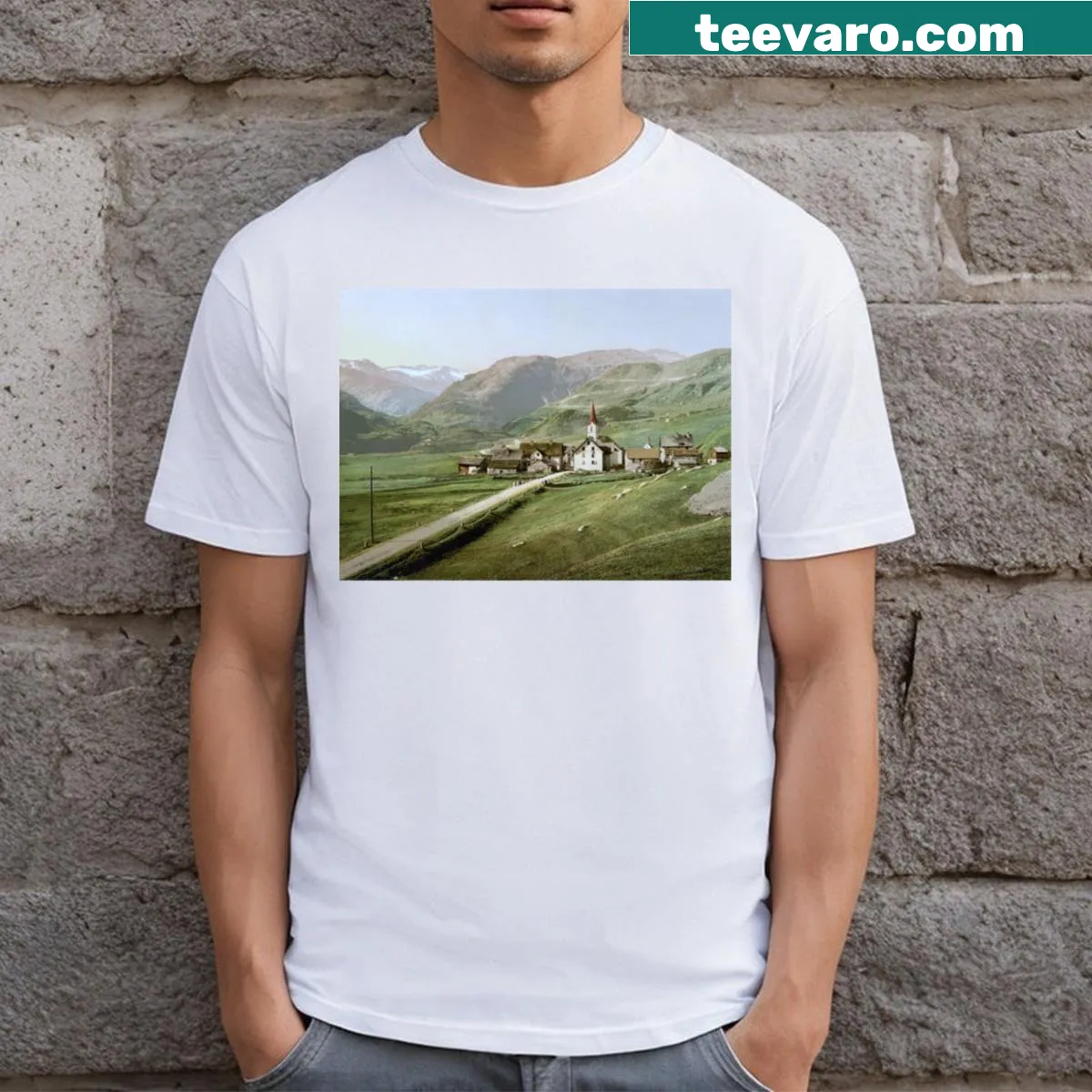 Minimalist Realp text graphic T-shirt — on a men's t-shirt