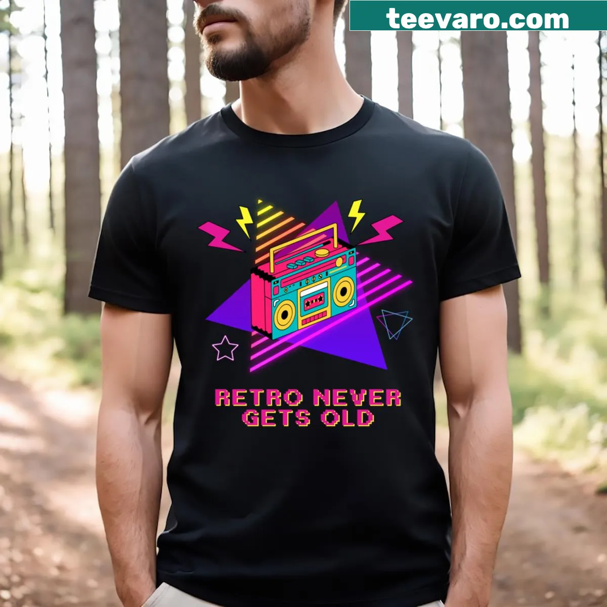 Vintage style typography on a retro-themed T-shirt — on a men's t-shirt
