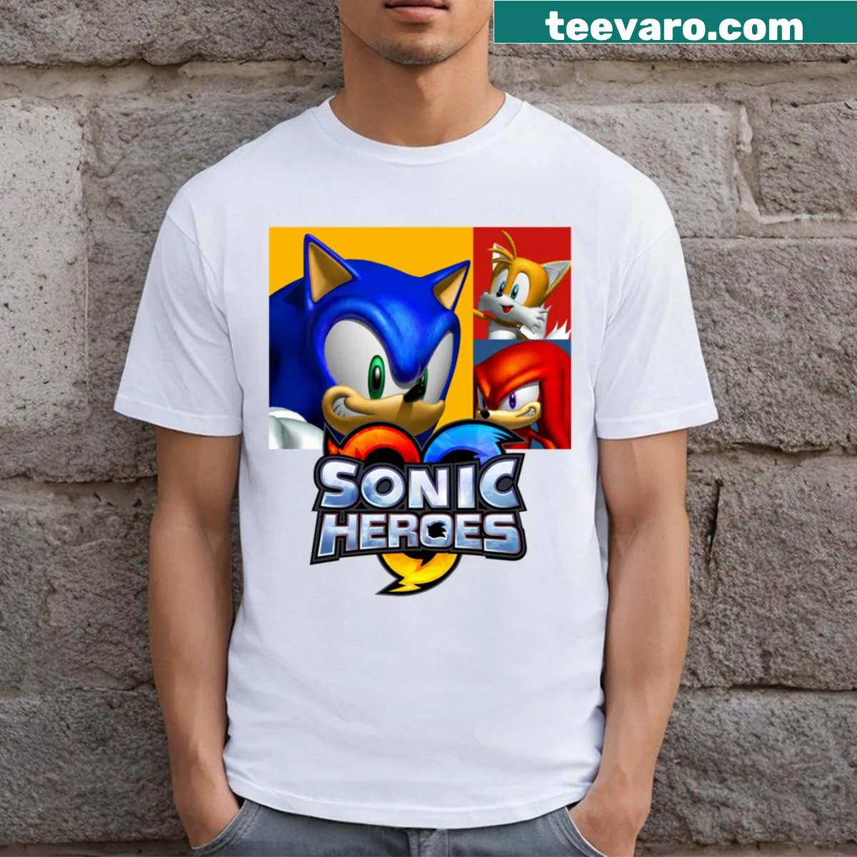 Vintage Sonic Heroes gaming graphic on a t-shirt — on a men's t-shirt